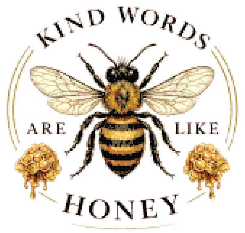 Kind Words Honey Bee Cross Stitch Pattern, Bumblebee Nature Proverb ...