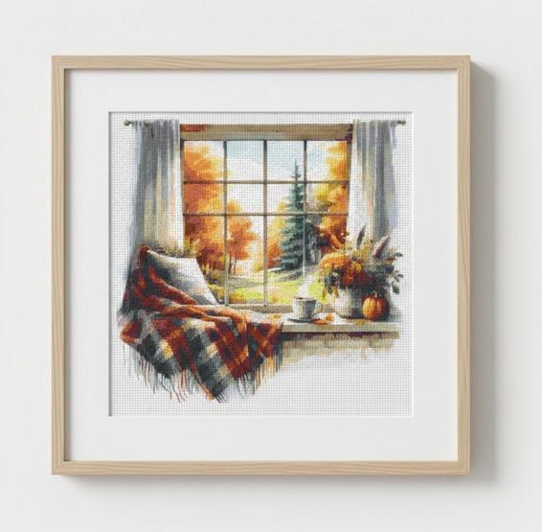 Cozy Autumn Window Seat Fall Decor Counted Cross Stitch Pattern PDF ...