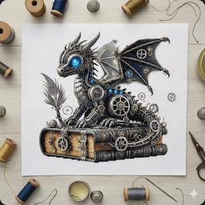 Steampunk Dragon Cross Stitch Pattern - Mechanical Majesty!