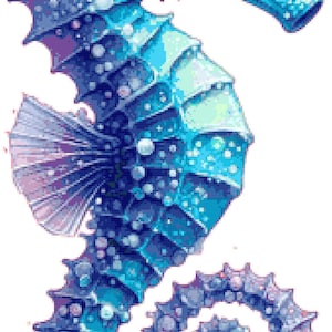 Vibrant Blue Purple Seahorse - Ocean & Marine Life Cross Stitch Pattern (PDF)  Coastal Decor, Underwater Art,Pattern chart Friendly