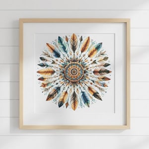 Feather Mandala Cross Stitch Pattern: Boho Southwestern Decor (PDF Pattern)