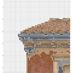 May include: A cross-stitch pattern chart on a white grid background, featuring a partial design with various symbols in shades of brown, tan, and blue. The text 14 ct Aida, Designed by AutumnAndrea, 2025, and Page: 1 are printed on the document.