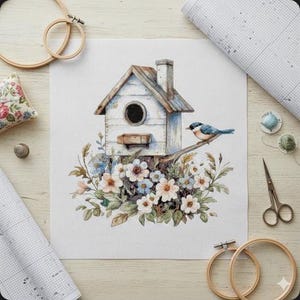 Bluebird Vogelhaus Kreuzstichmuster: Cottage Floral Sampler (Pattern keeper PDF)