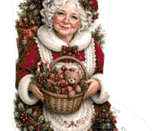 Kerstkous van mevrouw Santa Claus (rechts en links) Telpatroon voor kruissteek (PDF, digitale download) Feestelijk patroon