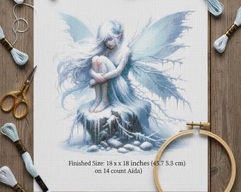 Wintervorst Fairy geteld kruissteekpatroon pdf digitale download
