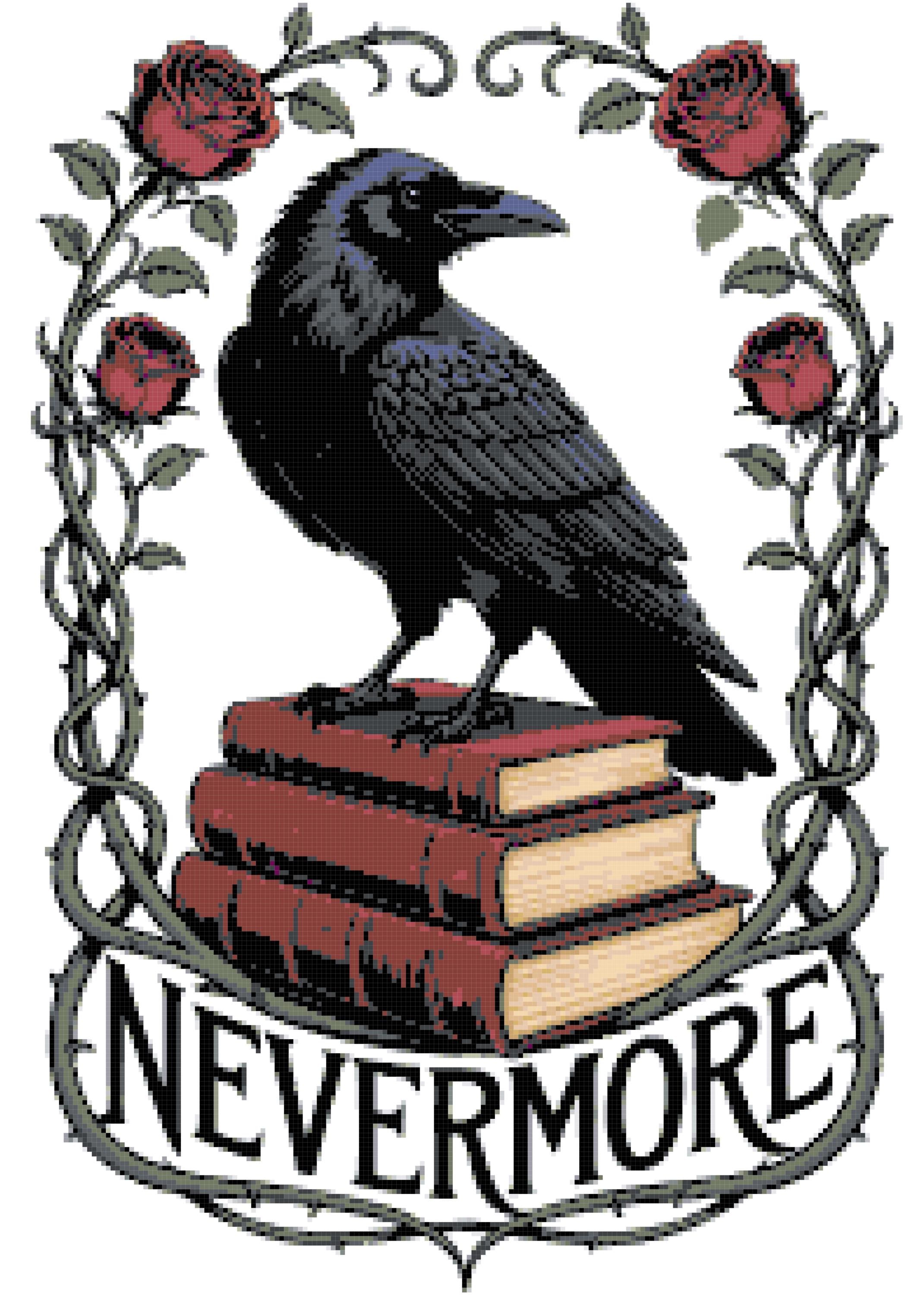 Gothic Raven Cross Stitch Pattern: Nevermore Books Roses (digital PDF ...