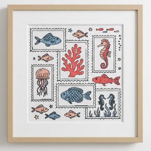 Sea Life Sampler Cross Stitch Pattern: Coral, Seahorse, Jellyfish (PDF Pattern Keeper Compatible)