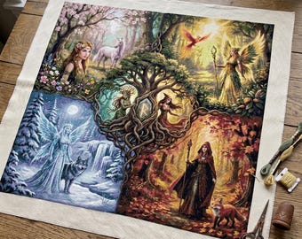 Vier Jahreszeiten Baum des Lebens Zählmuster Kreuzstich PDF Digitaler Download Fantasy Göttin Muster