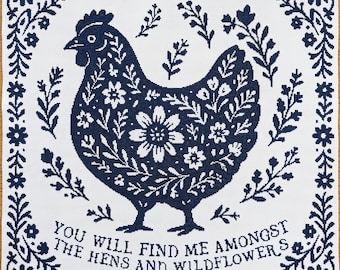 Hen & Wildflowers Cross Stitch Pattern: Folk Art Chicken (PDF Pattern Keeper Compatible)