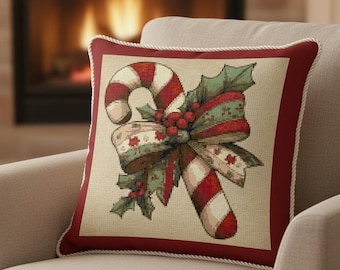 Candy Cane Cross Stitch Pattern: Festive Holiday Holly Ribbon (PDF Pattern)