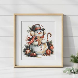 Snowman with Gingerbread Cookie Christmas Counted Cross Stitch PDF Pattern Keeper 30 count Thread