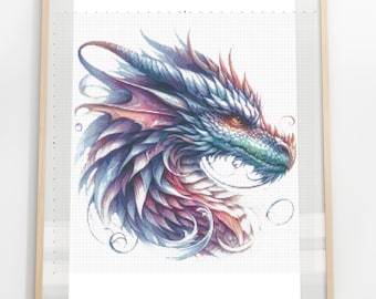 Fantasy Dragon Cross Stitch Pattern: Rainbow Dragon Head (PDF Digital Download)