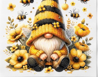 Bienen-Gnom-Kreuzstichmuster: Hummelgarten-Design (PDF Pattern Keeper-kompatibel)