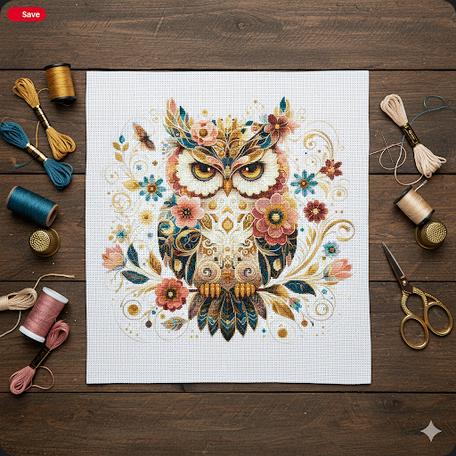 Floral Boho Owl counted cross stitch pattern – PDF download for Pattern Keeper & Printing