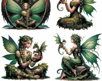 Kolekcja wzorów do haftu krzyżykowego "Wróżka leśna i mały smok" w formacie PDF do pobrania w wersji cyfrowej