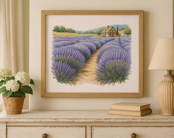 Lavender Field Cross Stitch Pattern: French Countryside Cottage (PDF Pattern)