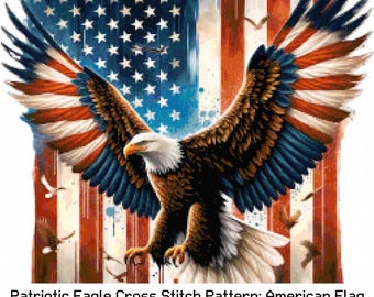 Patrón de punto de cruz de águila patriótica: bandera estadounidense, estrellas y rayas (gráfico descargable en PDF)