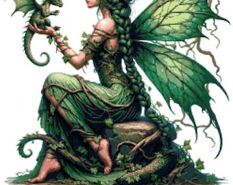 Kreuzstichmuster „Fee und Drache aus dem Zauberwald“ (PDF-Download)