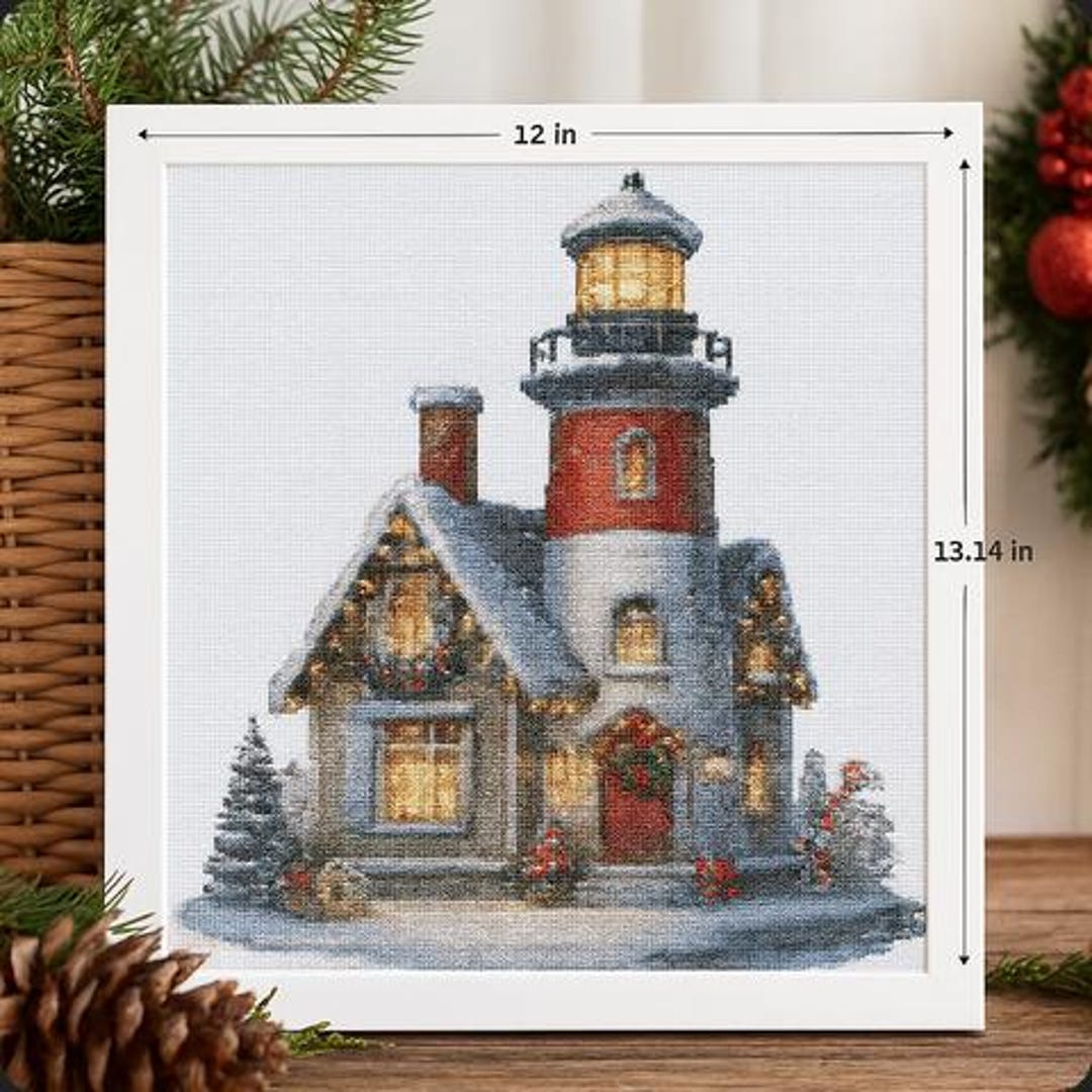 Christmas Lighthouse Counted Cross Stitch PDF Pattern Keeper | Holiday ...