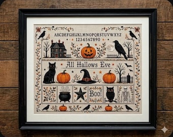 All Hallows Eve Sampler Counted Cross Stitch PDF Digital Download