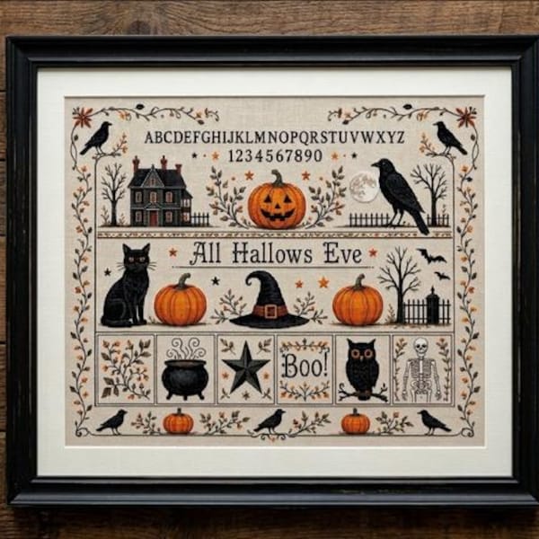 All Hallows Eve Sampler Counted Cross Stitch PDF Digital Download