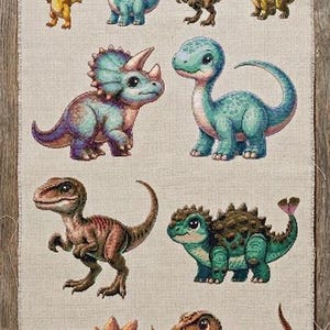 Baby Dinosaur Collection Counted Cross Stitch PDF Digital Download, Cute Nursery Dino Pattern Set Two Sizes One Sheet
