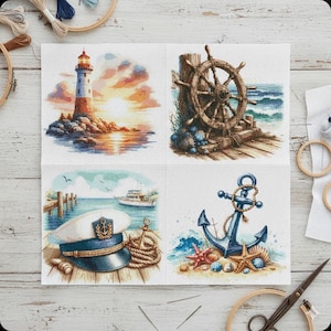 Nautical Lighthouse Anchor Ship Wheel Captain's Hat Counted Cross Stitch PDF Digital Download