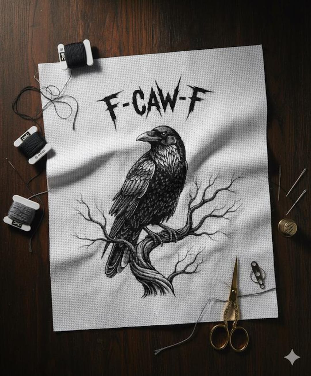 Gothic Raven Cross Stitch Pattern: Dark Fantasy Bird on Branch (PDF ...