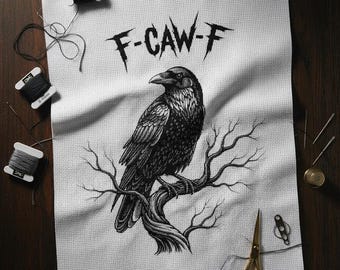 Gothic Raven Cross Stitch Pattern: Dark Fantasy Bird on Branch (PDF Download)