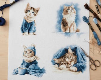 Blue Bonsai Kitty Cross Stitch Pattern, Winter Cat Lover Gift (PDF Pattern)  - Etsy Israel
