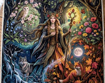Vier Jahreszeiten Göttin Kreuzstichmuster PDF Digitaler Download Fantasy-Muster
