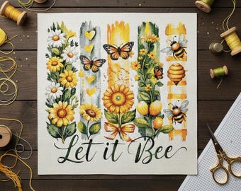 Let It Bee Counted Cross Stitch Pattern Sunflower Butterfly Hive Bee Summer Paint Stroke Pattern PDF + PNG Image file for Cricut Users.