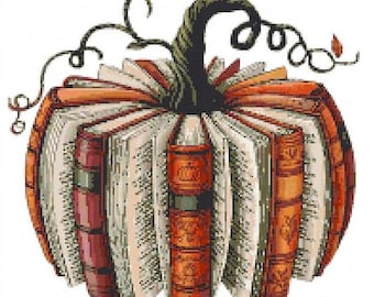 Book Pumpkin Cross Stitch Pattern: Literary Fall Decor (PDF Download