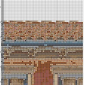May include: A cross-stitch pattern chart on a white grid background, labeled 14 ct Aida and Designed by AutumnAndrea. The chart features rows of geometric symbols in shades of brown, blue, and black, organized with numbered columns 60 to 100.