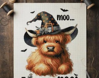 Halloween Cow Witch Cross Stitch Pattern | Funny Farmhouse (PDF)