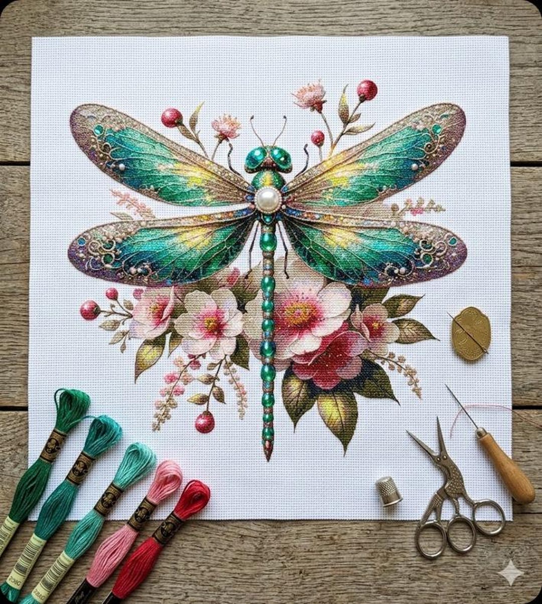 Jewel Toned Dragonfly Counted Cross Stitch PDF Digital Download - Etsy