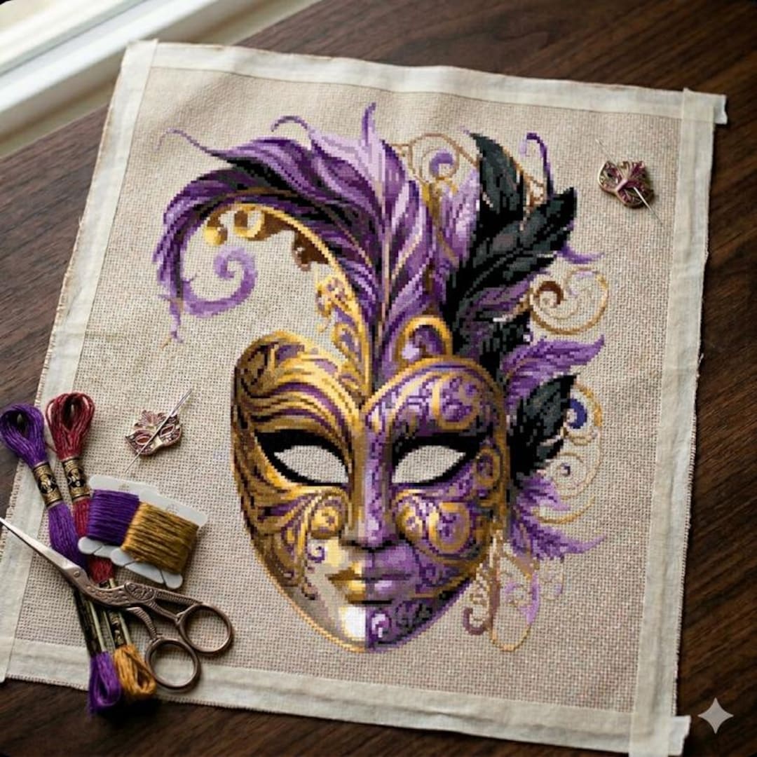 Venetian Masquerade Mask - Counted Cross Stitch - PDF Digital