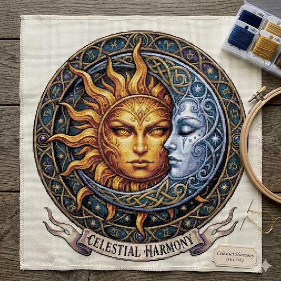 Celestial Harmony Counted Cross Stitch PDF Digital Download Pattern BONUS PNG included for Sublimation Projects