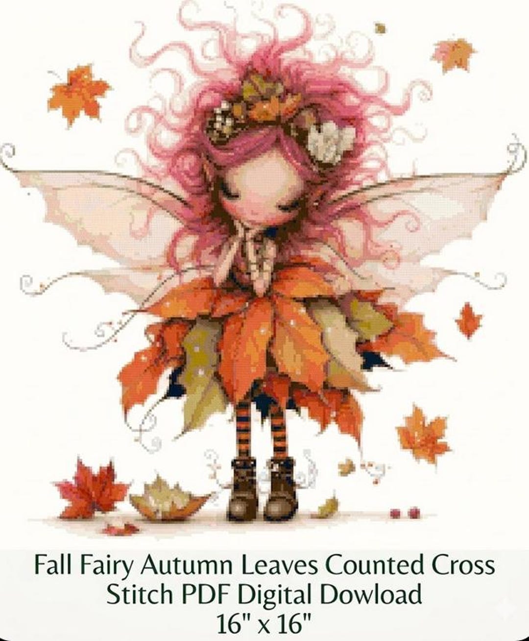 Fall Fairy Autumn Leaves Counted Cross Stitch PDF Digital Download - Etsy