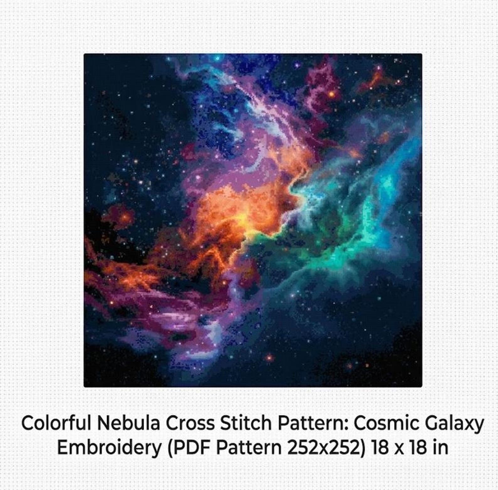 Colorful Nebula Cross Stitch Pattern: Cosmic Galaxy Embroidery (PDF ...