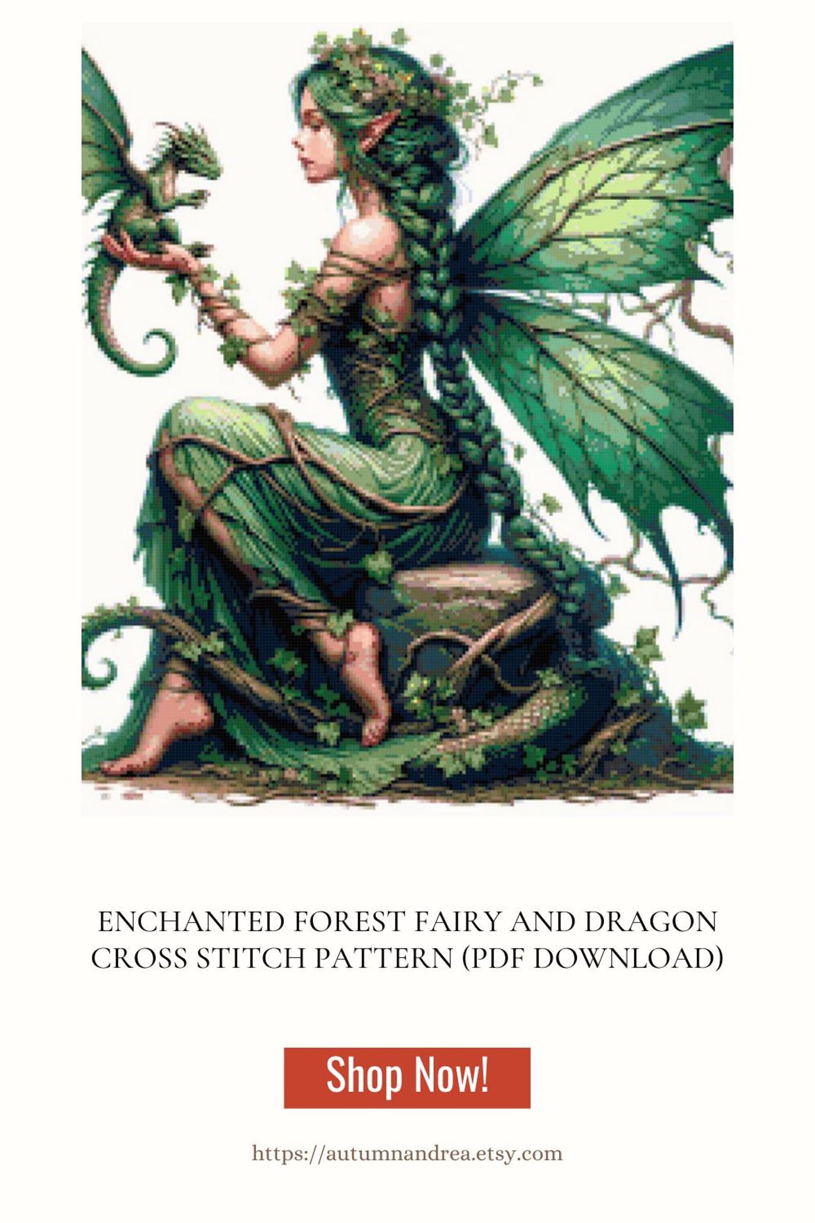 Enchanted Forest Fairy and Dragon Cross Stitch Pattern (PDF Download ...