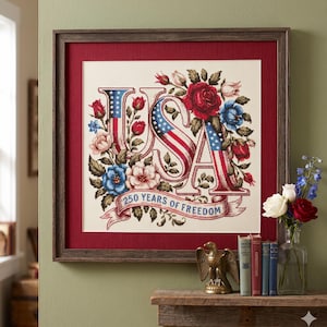 USA 250 Years Freedom Floral Cross Stitch Pattern (Digital Download)