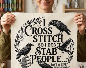 Cross Stitch Pattern: Gothic Crows, Sarcastic Quote (PDF Download)