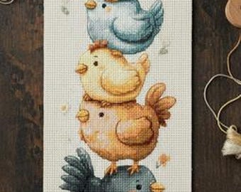 Stacked Colorful Chickens Counted Cross Stitch Pattern PDF | Pattern Keeper Compatible