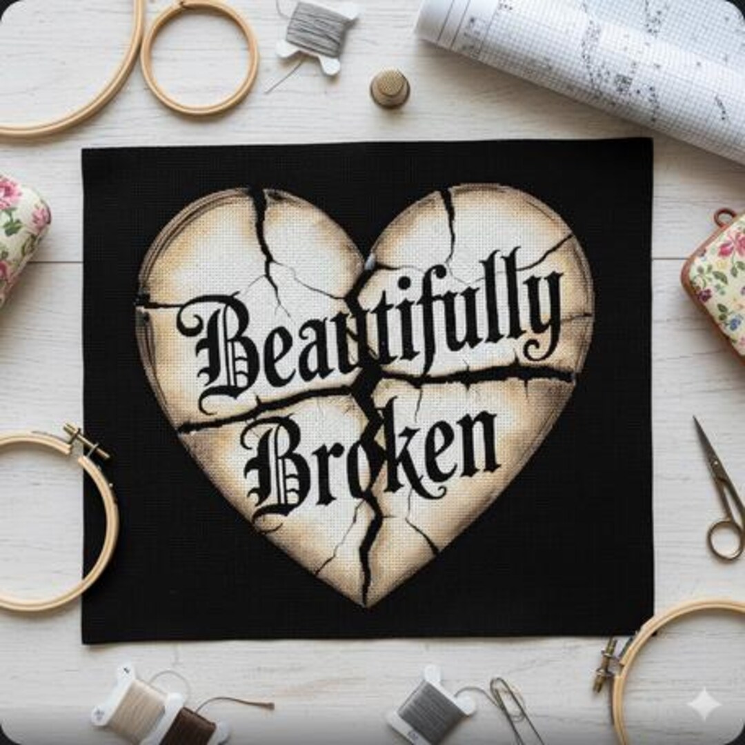 Gothic 'beautifully Broken' Heart Cross Stitch Pattern (PDF) - Etsy