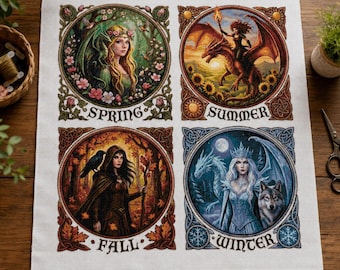 Four Seasons Fantasy Goddess and Dragons Counted Cross Stitch PDF Digital Download