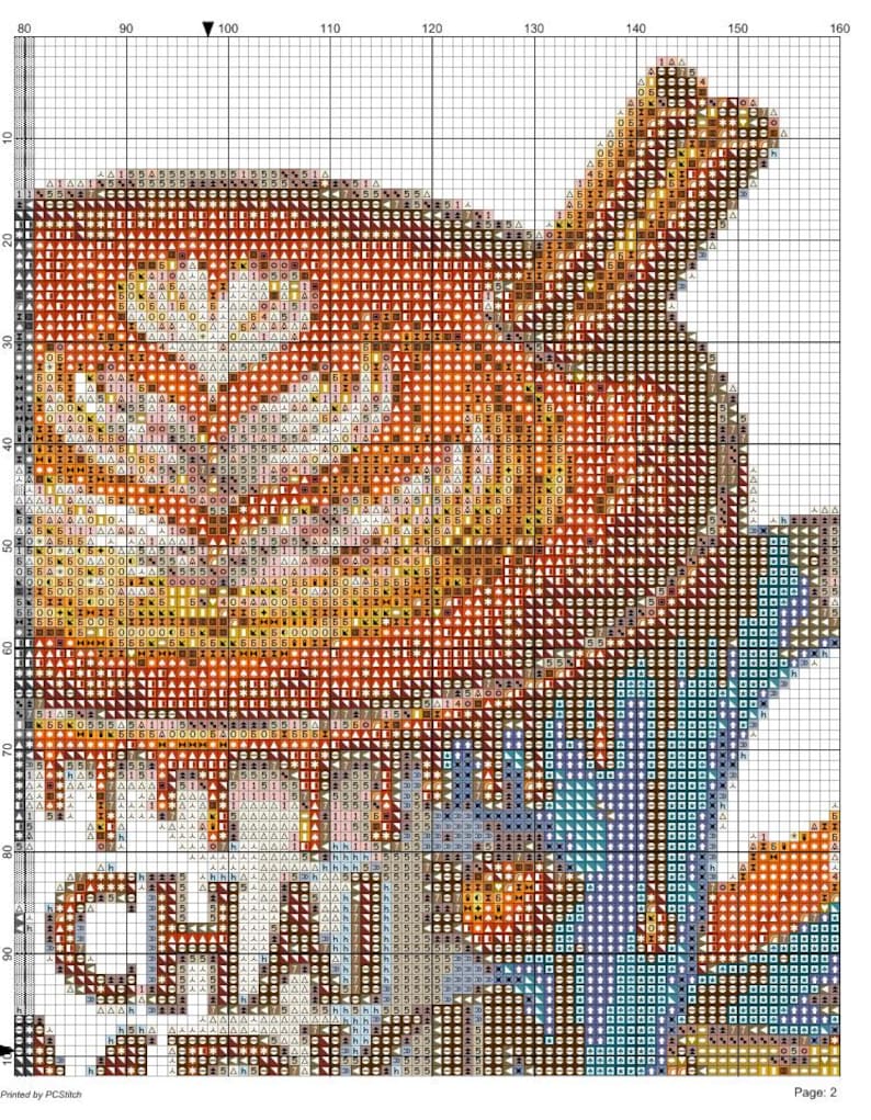 May include: Cross-stitch pattern featuring a detailed illustration of a cup of chai tea. The design uses a variety of warm colors, including orange, brown, and yellow, with the text "CHAI" prominently displayed. The pattern is on a grid.