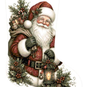 Santa Claus Christmas Stocking ( Right and Left ) Counted Cross Stitch PDF Digital Download Holiday Pattern