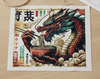 Ramen Dragon Counted Cross Stitch Pattern Full Coverage (PDF Digital Download)