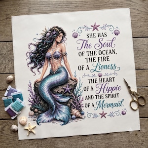 She Has the Soul of the Ocean Mermaid Counted Cross Stitch, PDF Digital Download, Coastal Fantasy Sampler, Mermaid Quote Pattern